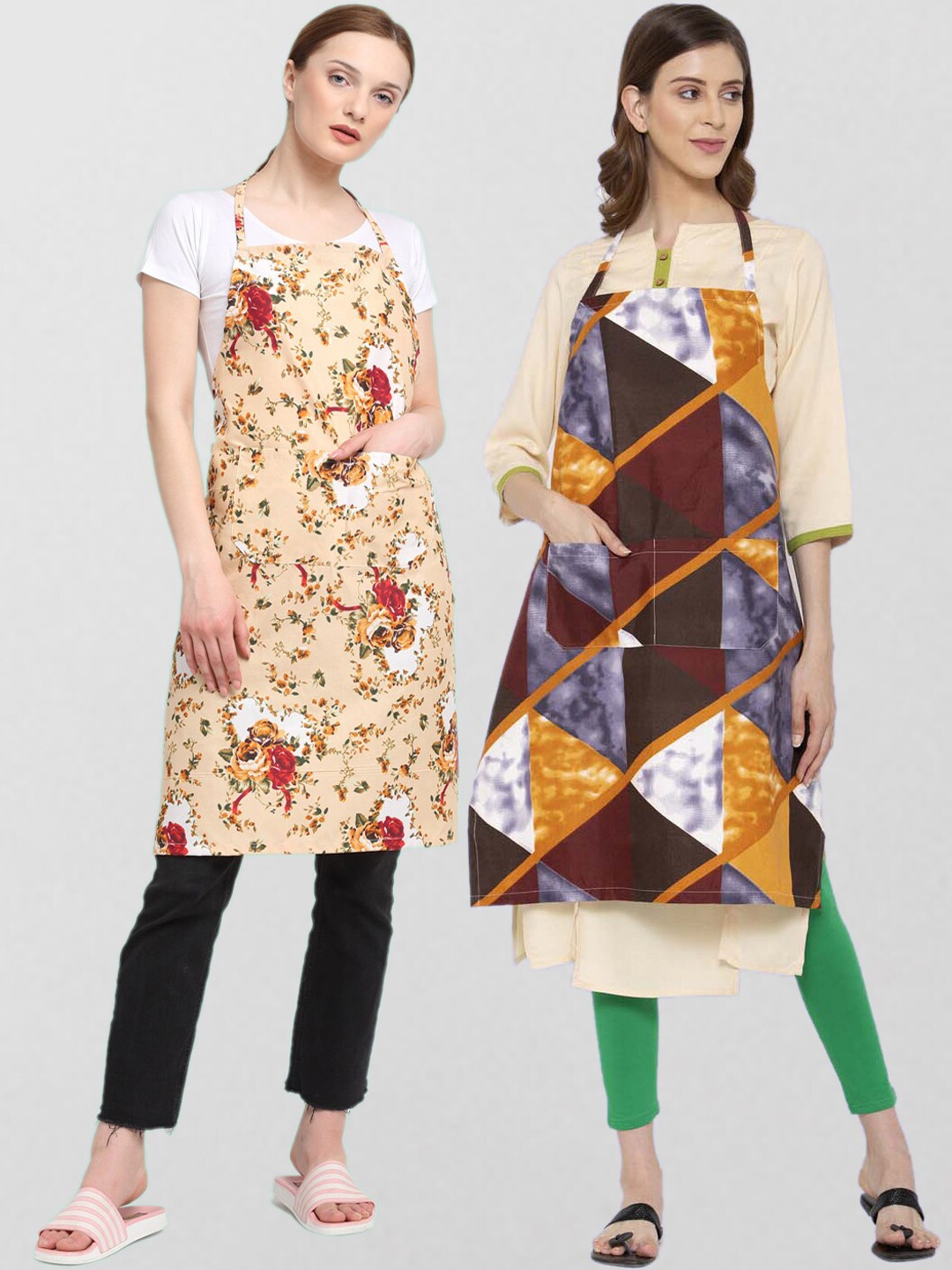 

KLOTTHE Unisex Pack Of 2 Printed Cotton 210 TC Aprons, Purple