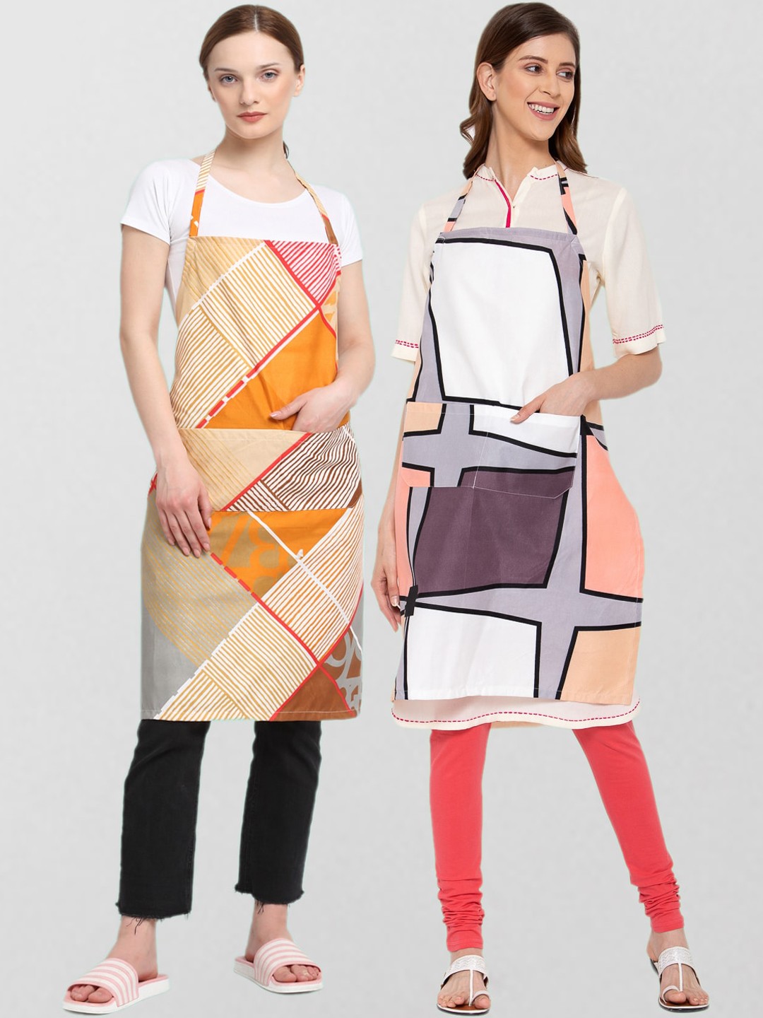 

KLOTTHE Unisex Pack Of 2 Printed Cotton 210 TC Aprons, Purple