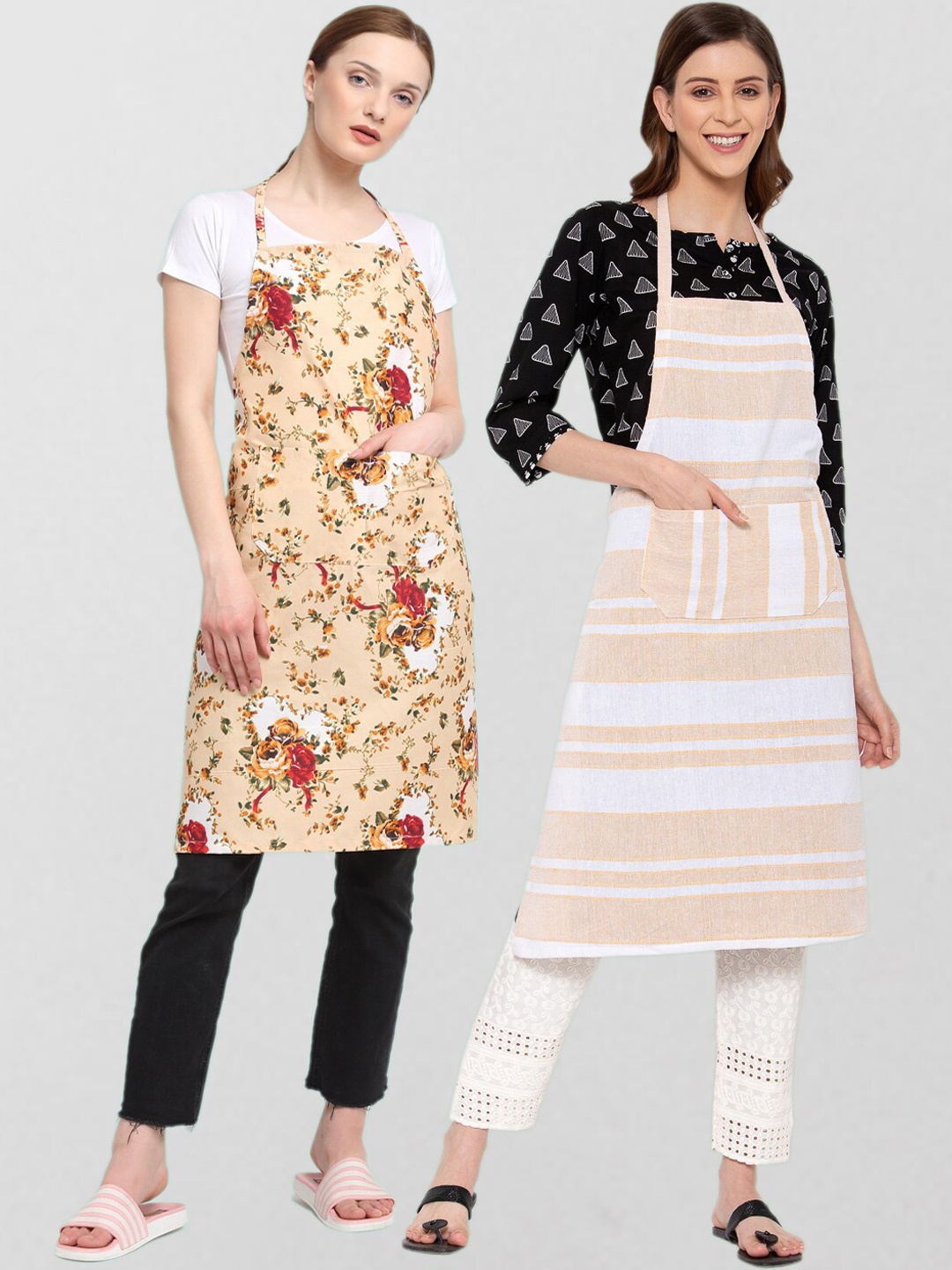

KLOTTHE Unisex Pack Of 2 Printed 210 TC Cotton Aprons, Pink