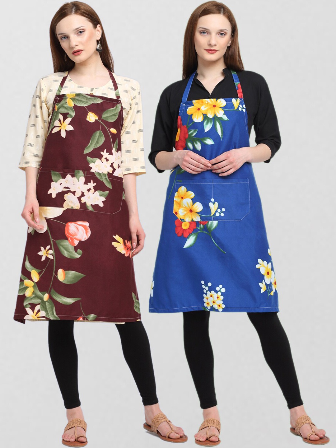 

KLOTTHE Unisex Pack Of 2 Printed 210 TC Cotton Aprons, Brown