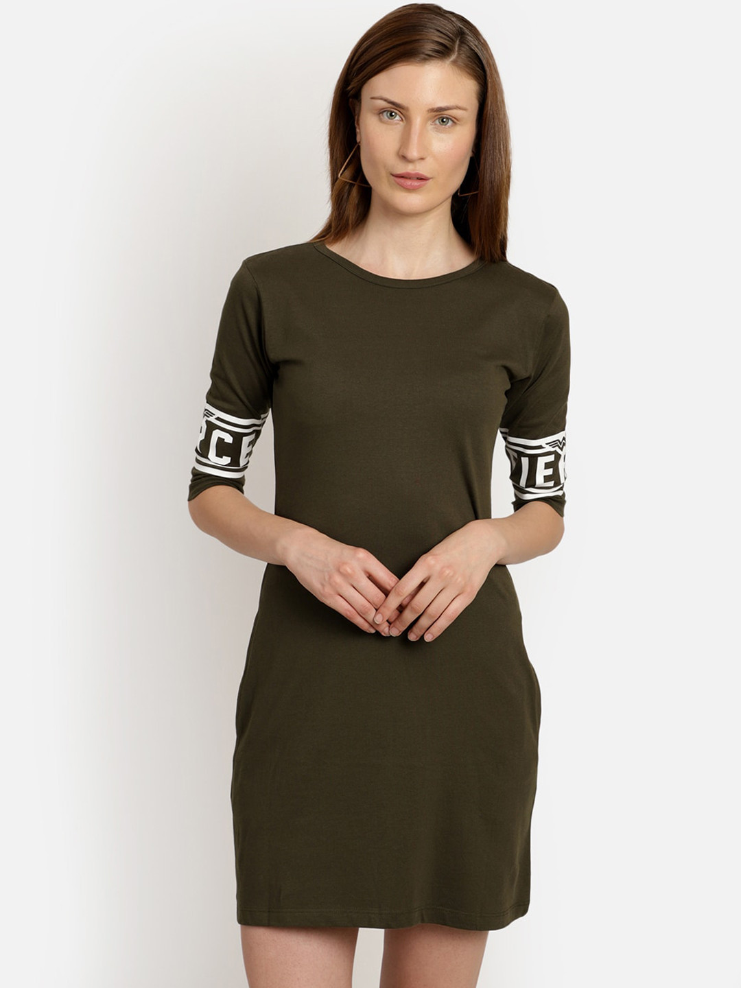 

Free Authority Olive Green Wonder Woman Print T-shirt Dress