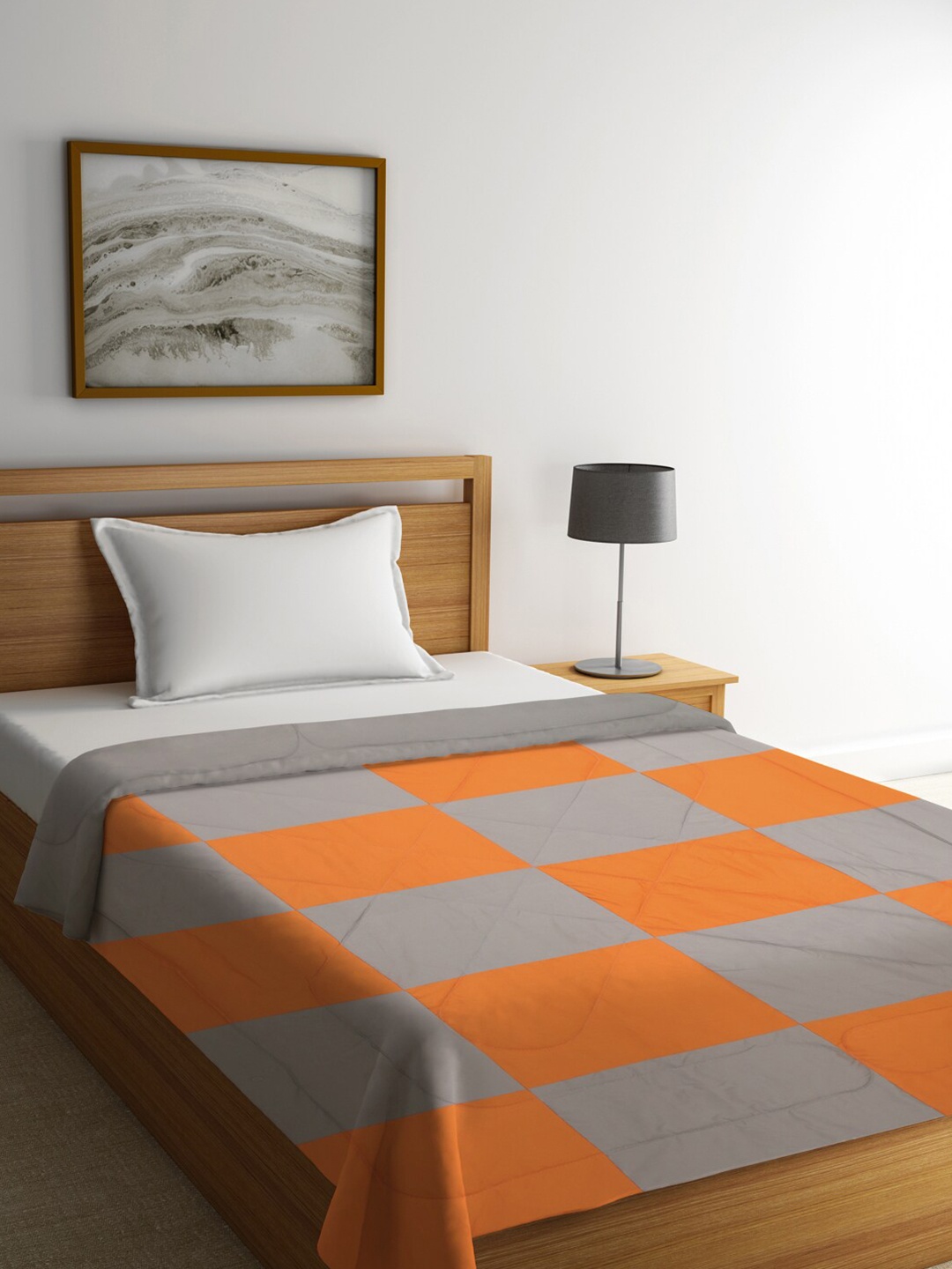 

Featherlite Grey & Orange Checked AC Room 150 GSM Single Bed Comforter