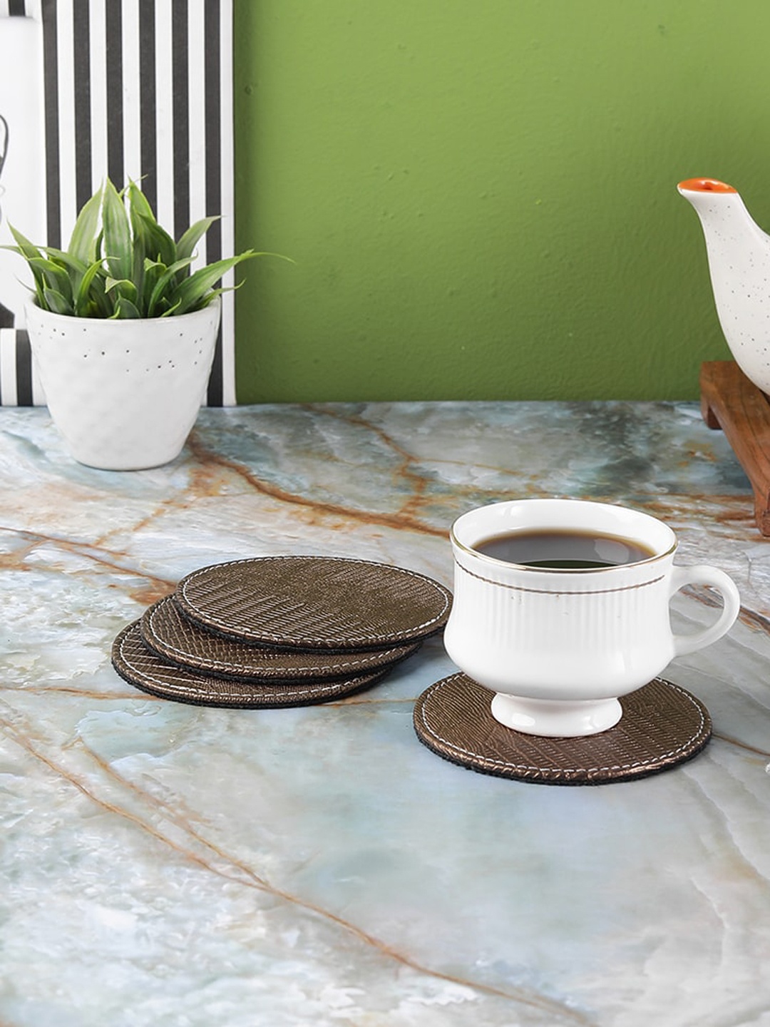 

The Decor Mart Set Of 4 Copper-Toned Faux Leather Circular Coasters