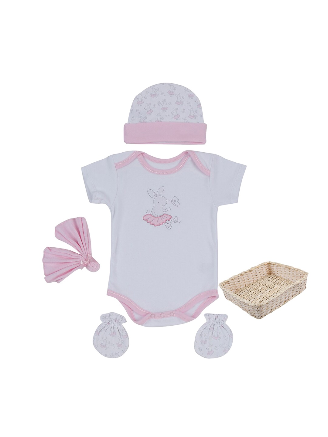 

Pantaloons Baby Girls White & Pink Printed Baby Care Set