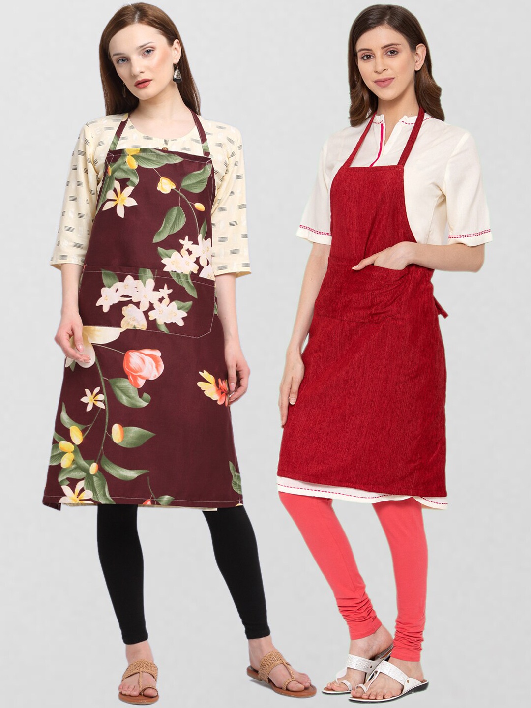 

KLOTTHE Unisex Pack Of 2 Printed 210TC Cotton Aprons, Brown