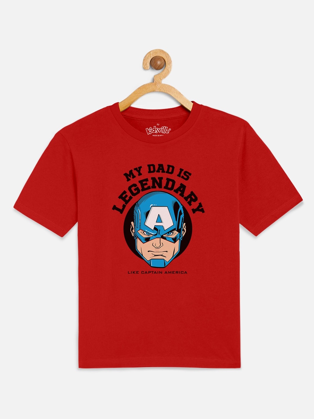 

Kids Ville Boys Red Captain America Printed Cotton Pure Cotton T-shirt