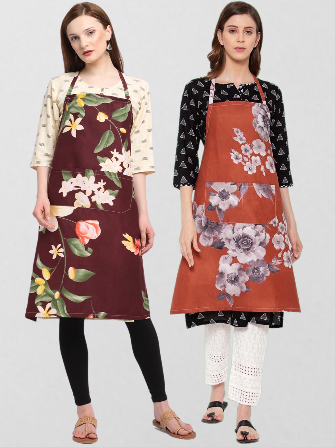 

KLOTTHE Set Of 2 Printed 210TC Cotton Aprons, Brown