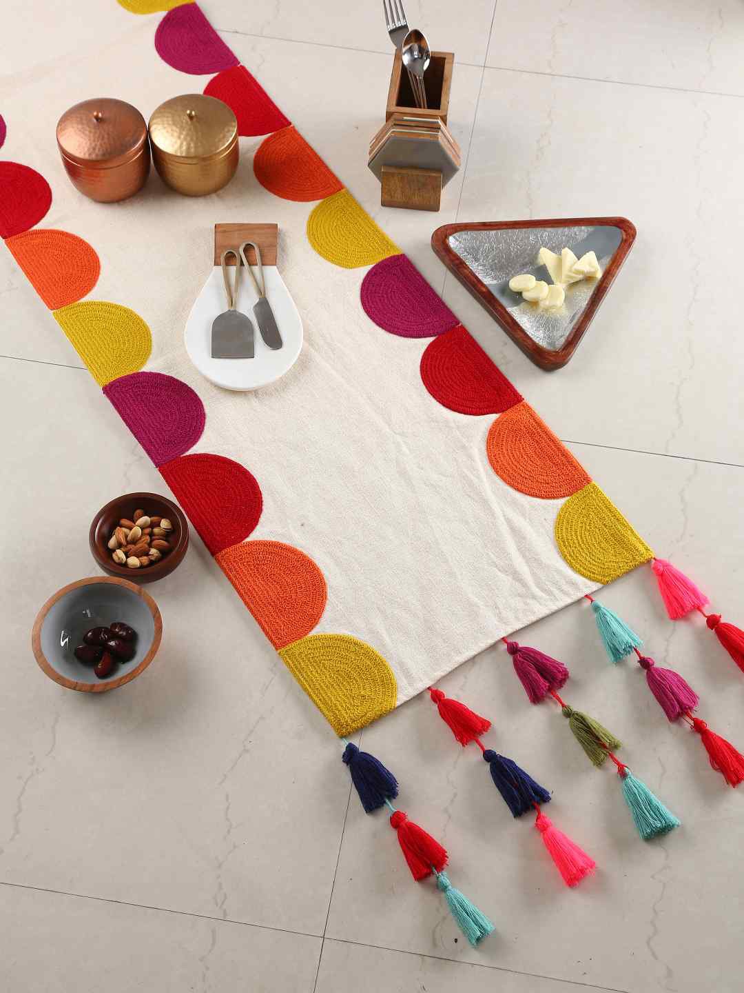 

Amoliconcepts White & Maroon Embroidered Pure Cotton Rectangular Table Runner