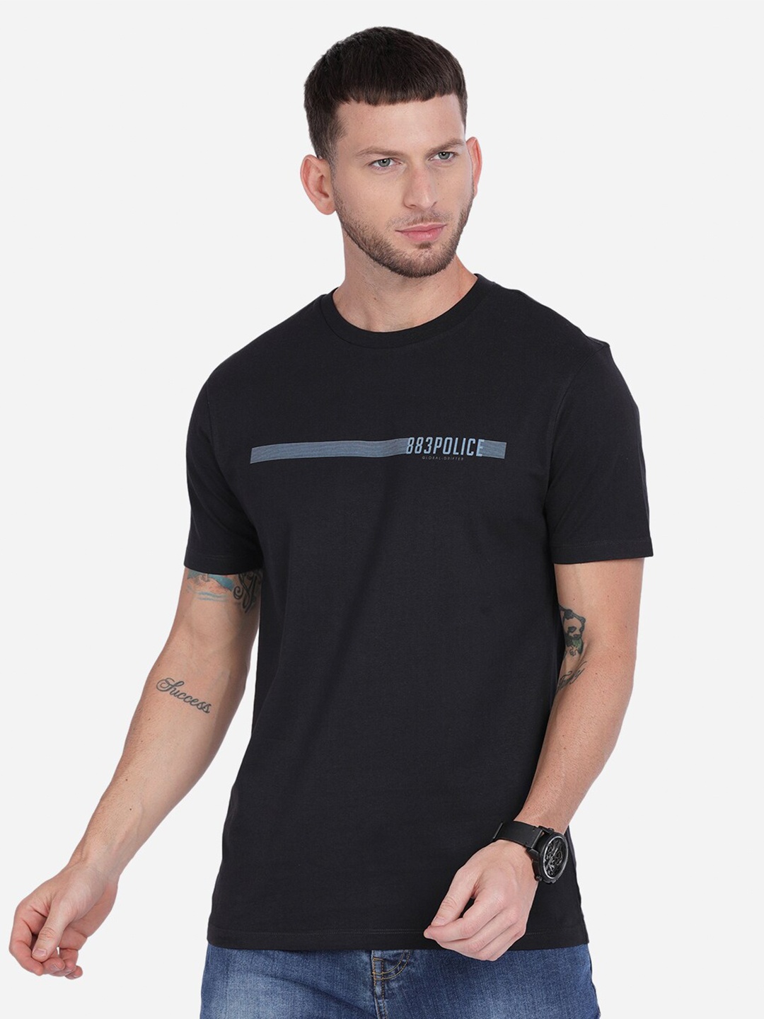 

883 Police Men Black & Blue Typography Printed T-shirt