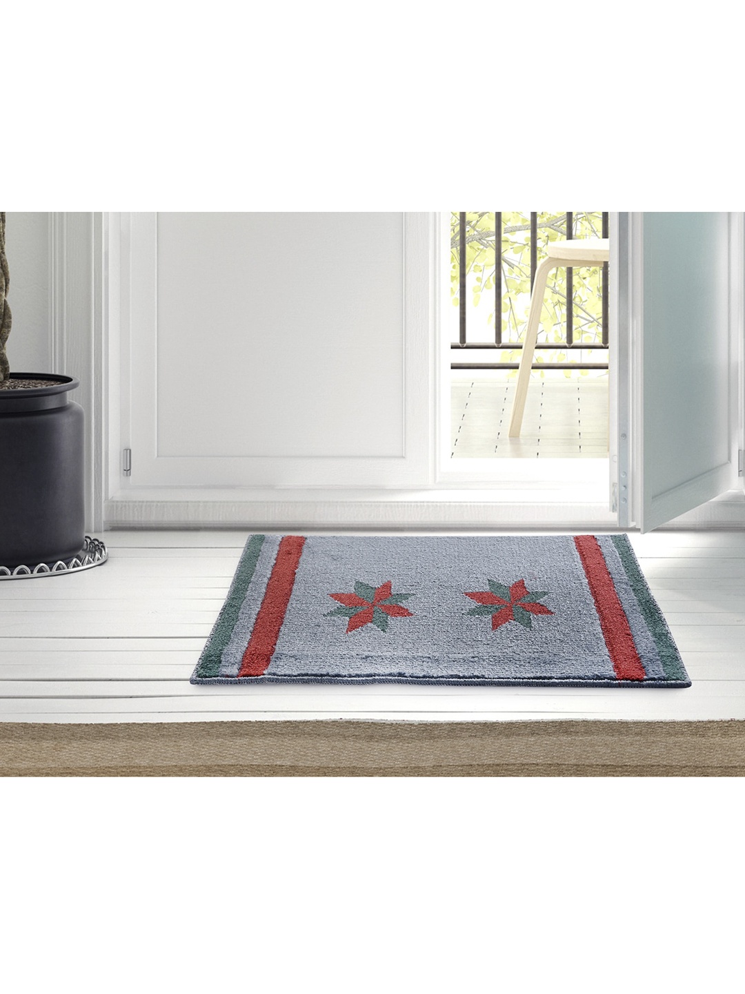 

Saral Home Set Of 2 Printed Anti-Skid Cotton Doormat, Grey