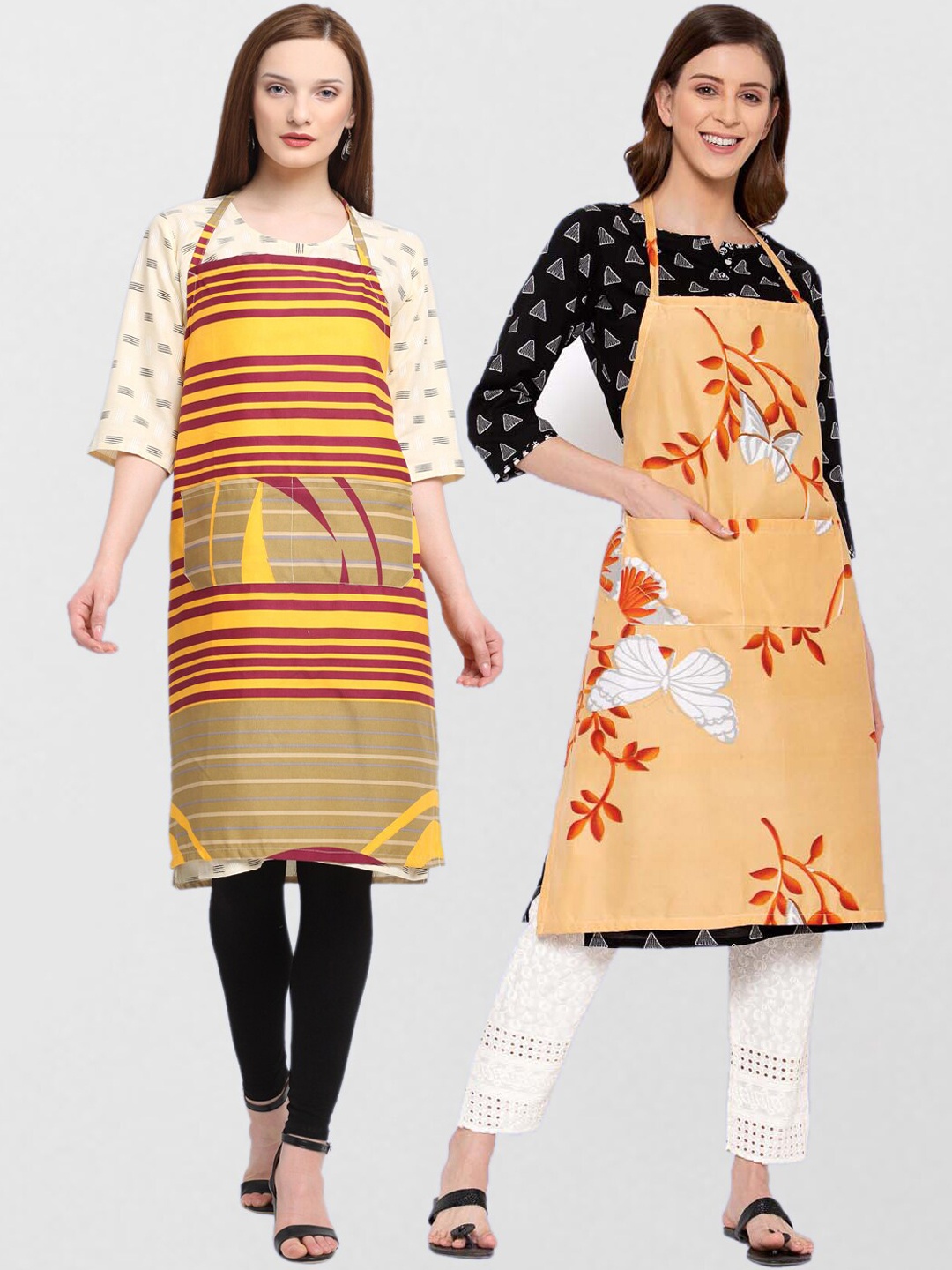 

KLOTTHE Unisex Pack Of 2 Printed 210 TC Cotton Aprons, Beige
