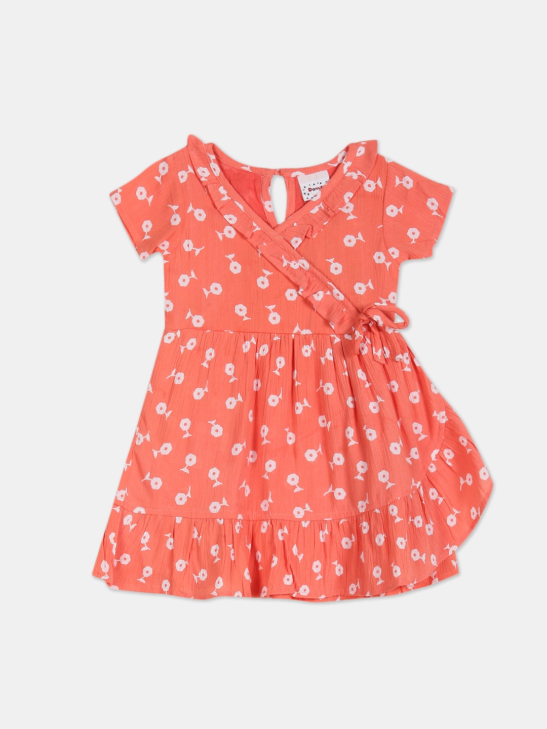 

Donuts Coral & White Floral Printed Fit & Flare Dress