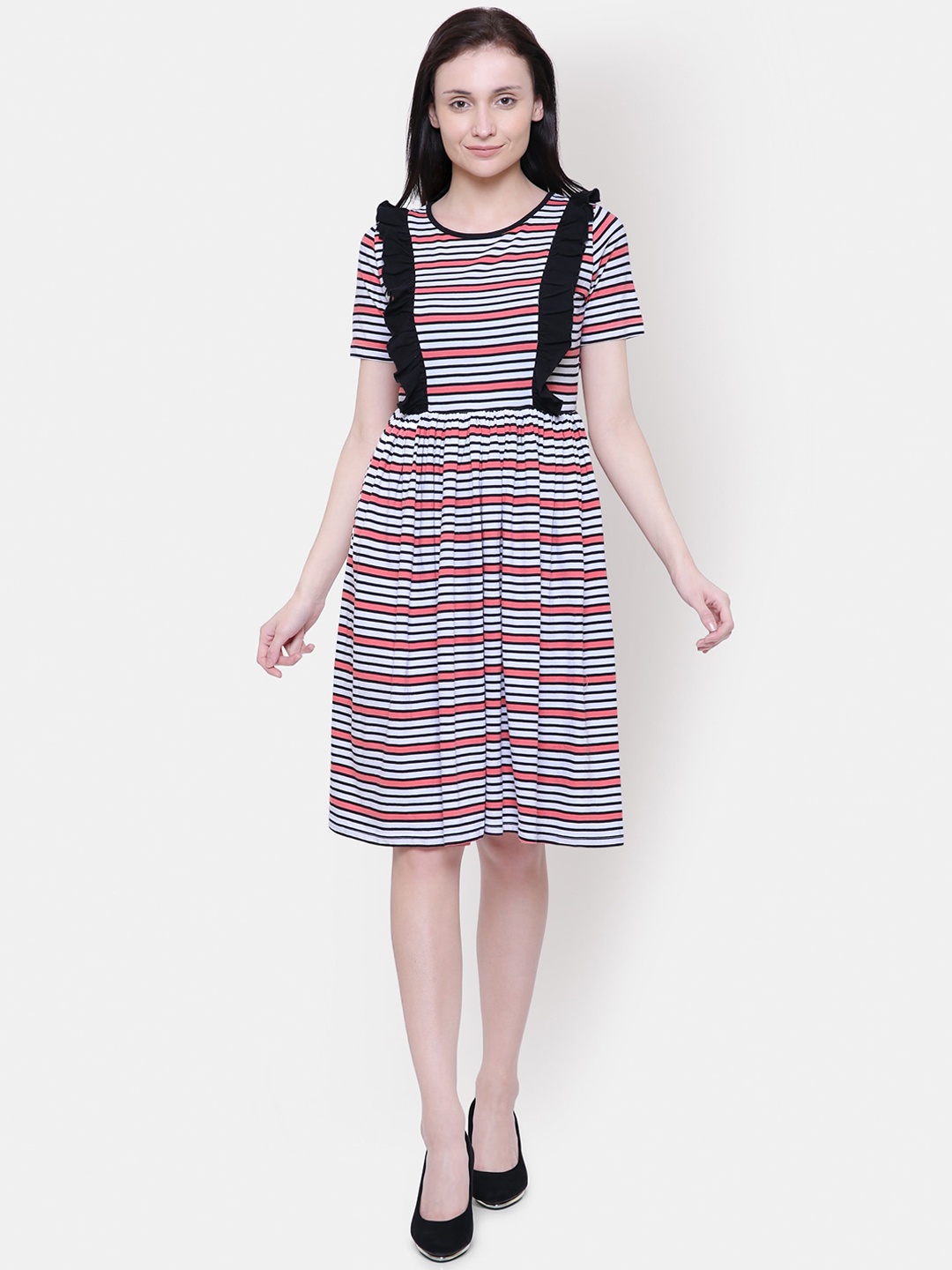 

Yaadleen White Striped Georgette Dress