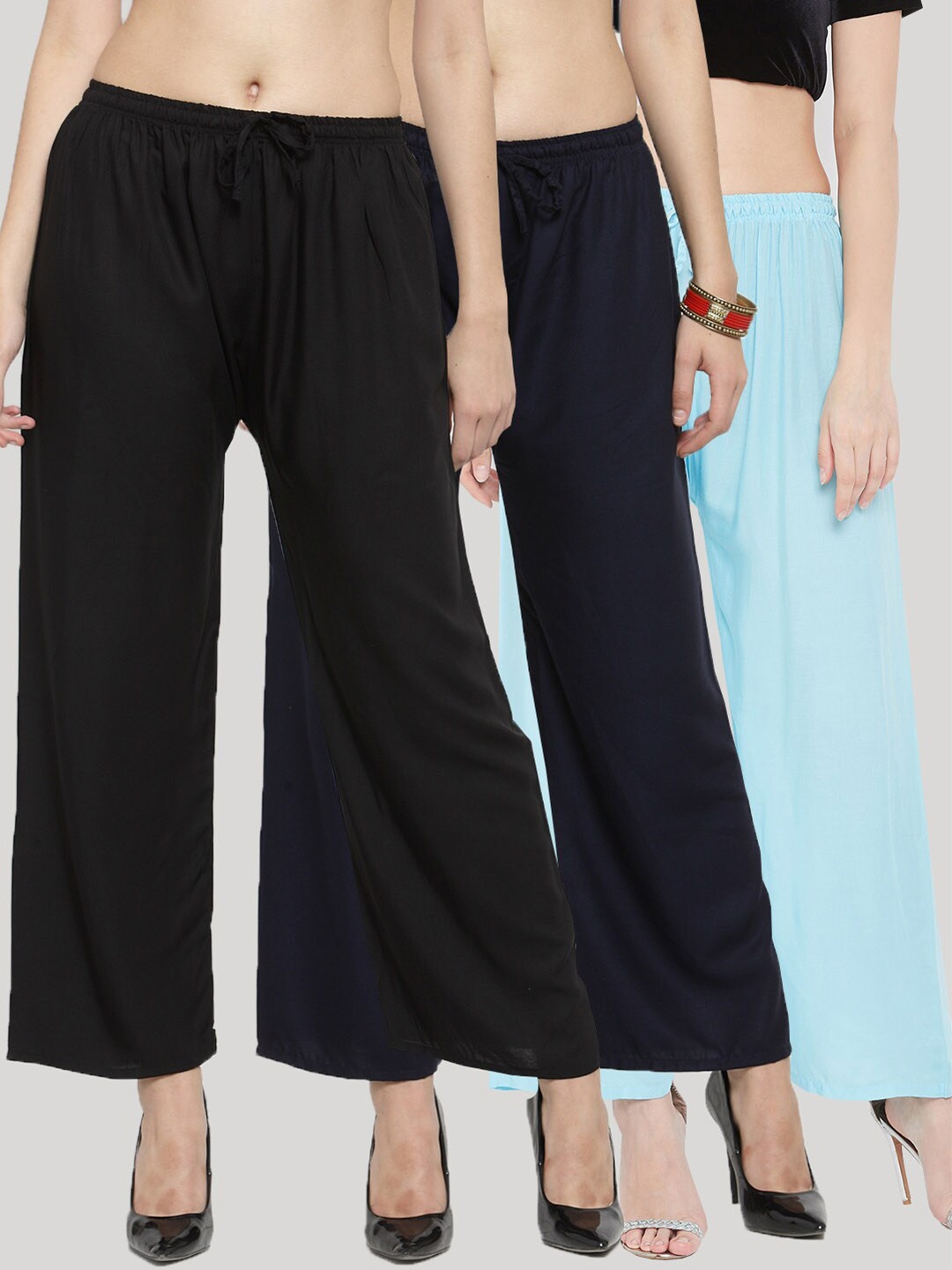 

Clora Creation Women Black & Navy Blue Pack of 3 Knitted Ethnic Palazzos