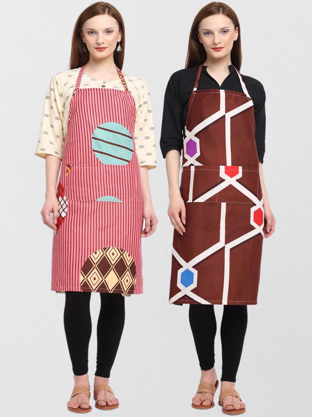 

KLOTTHE Unisex Pack Of 2 Printed Cotton 210 TC Aprons, Maroon