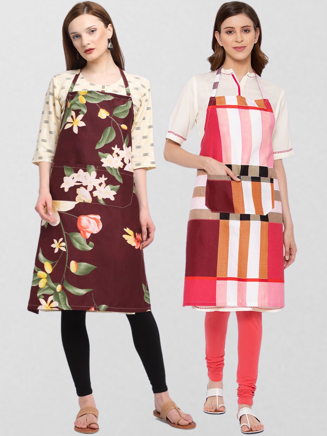 

KLOTTHE Pack Of 2 Printed 210 TC Cotton Aprons, Brown