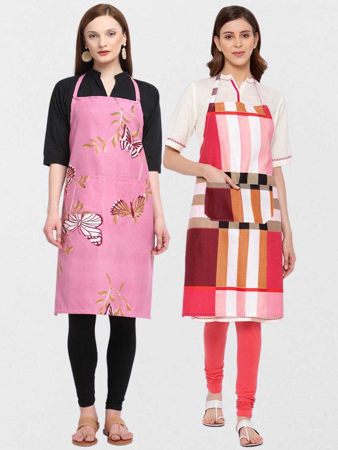 

KLOTTHE Unisex Pack Of 2 Cotton Printed 210 TC Aprons, Red