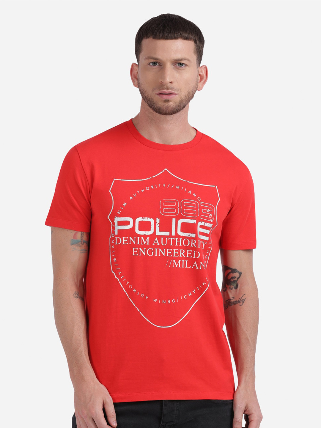 

883 Police Men Red Typography Printed T-shirt