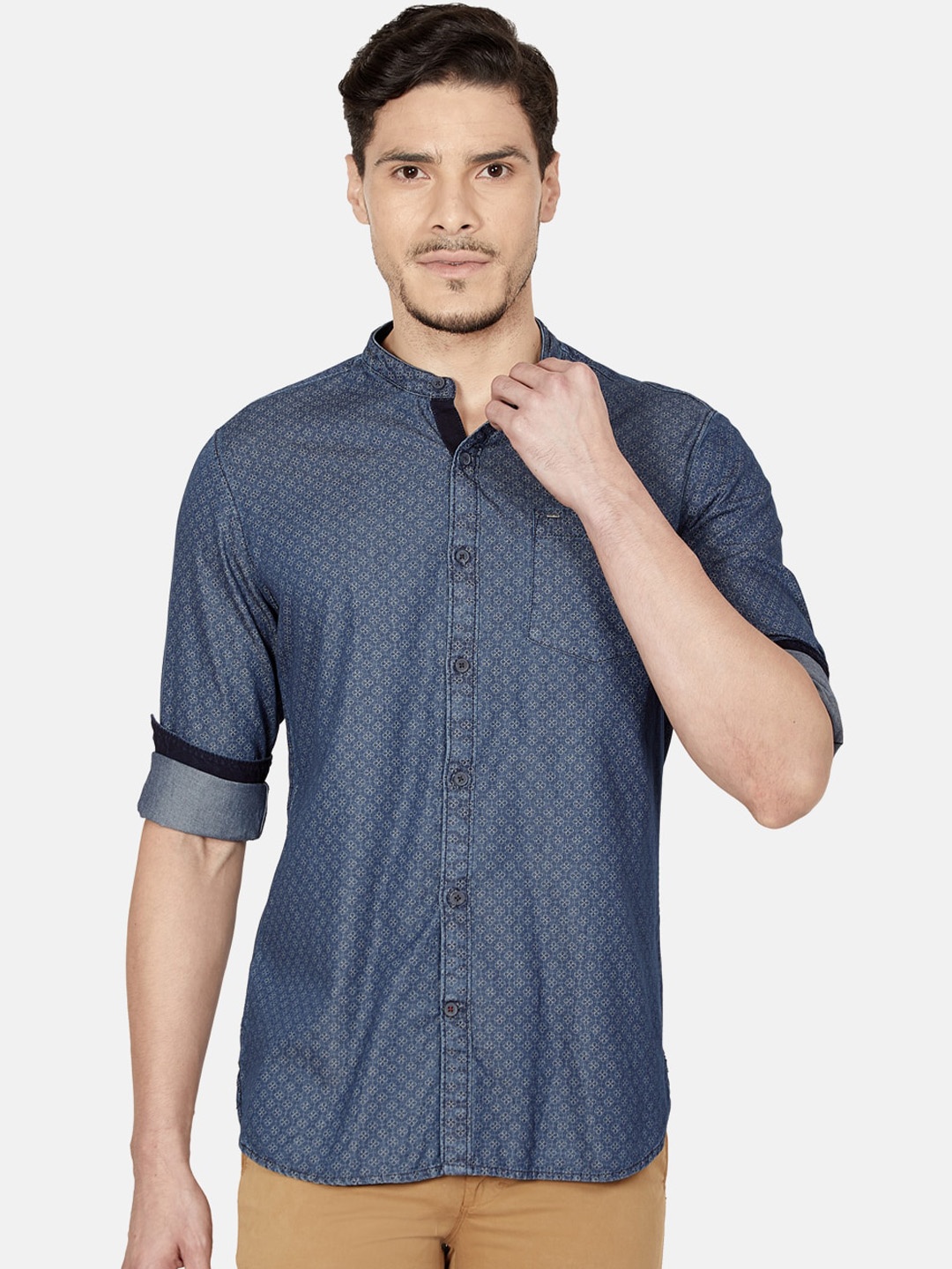 

Oxemberg Men Blue Slim Fit Printed Casual Shirt