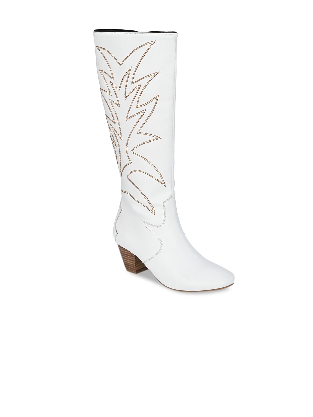Delize White High-Top Block Heeled Boots