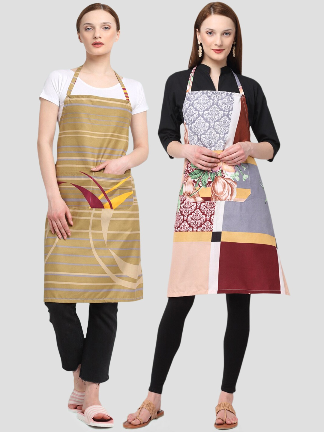 

KLOTTHE Unisex Pack Of 2 Printed 210TC Cotton Aprons, Brown