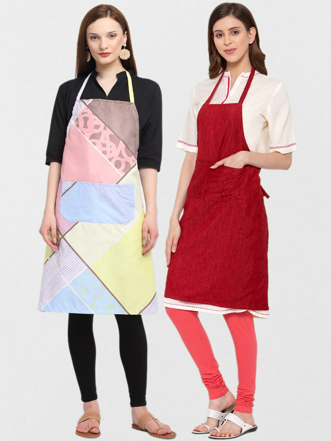 

KLOTTHE Unisex Pack Of 2 Printed 210TC Cotton Aprons, Red
