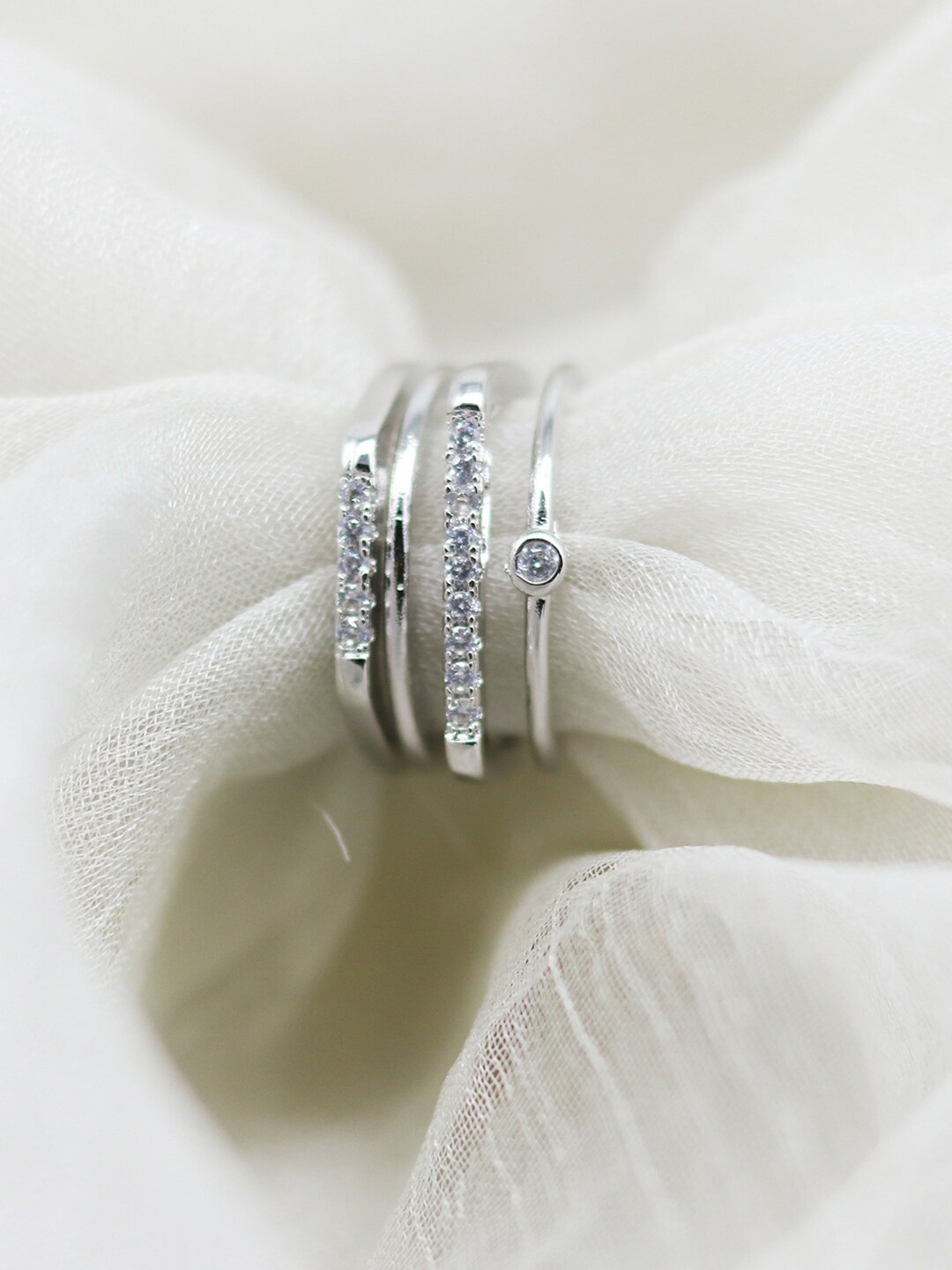 

JOKER & WITCH Women Silver-Toned Rhinestones-Studded Finger Ring