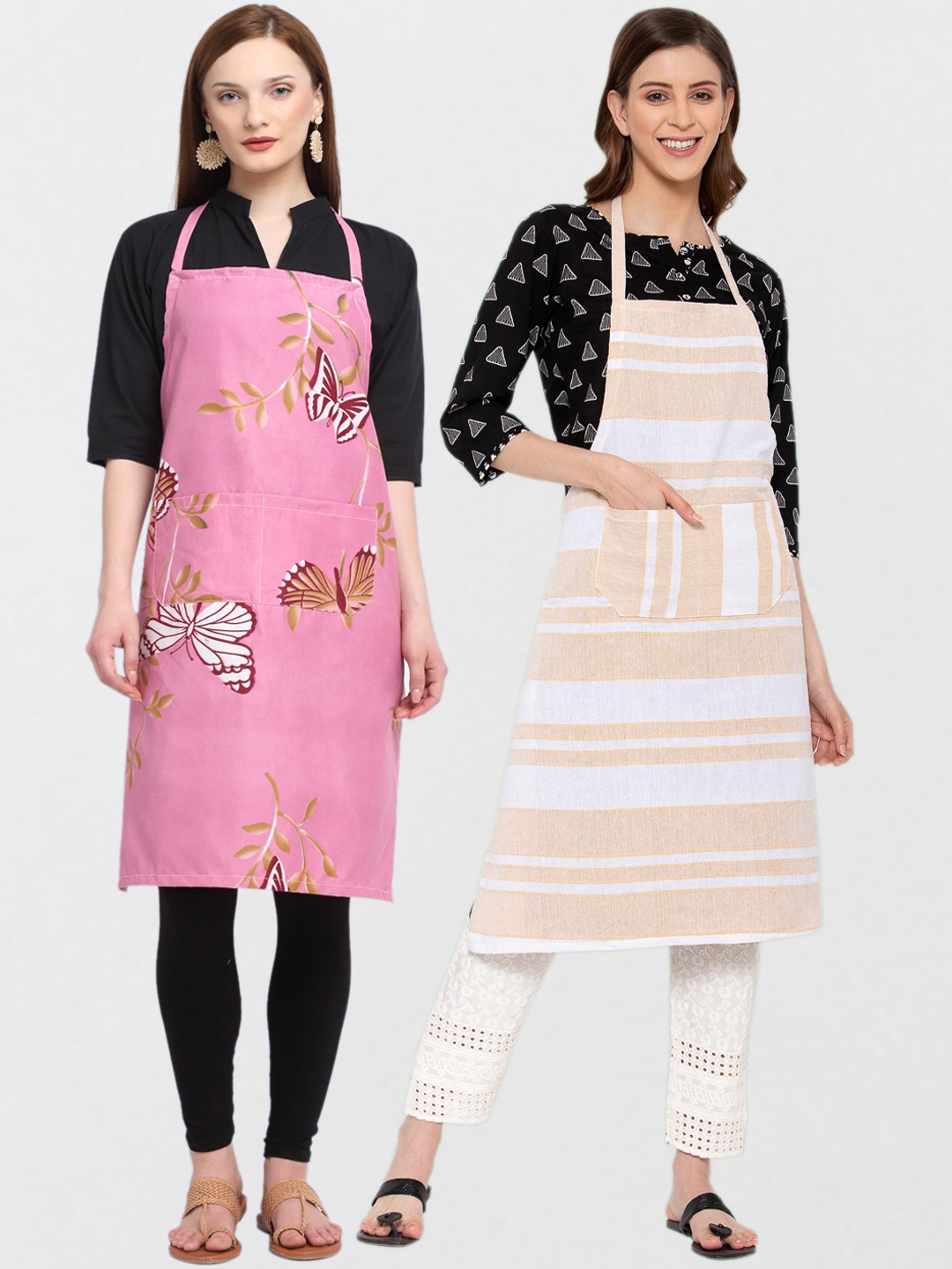 

KLOTTHE Pack Of 2 Printed 210 TC Cotton Aprons, Grey