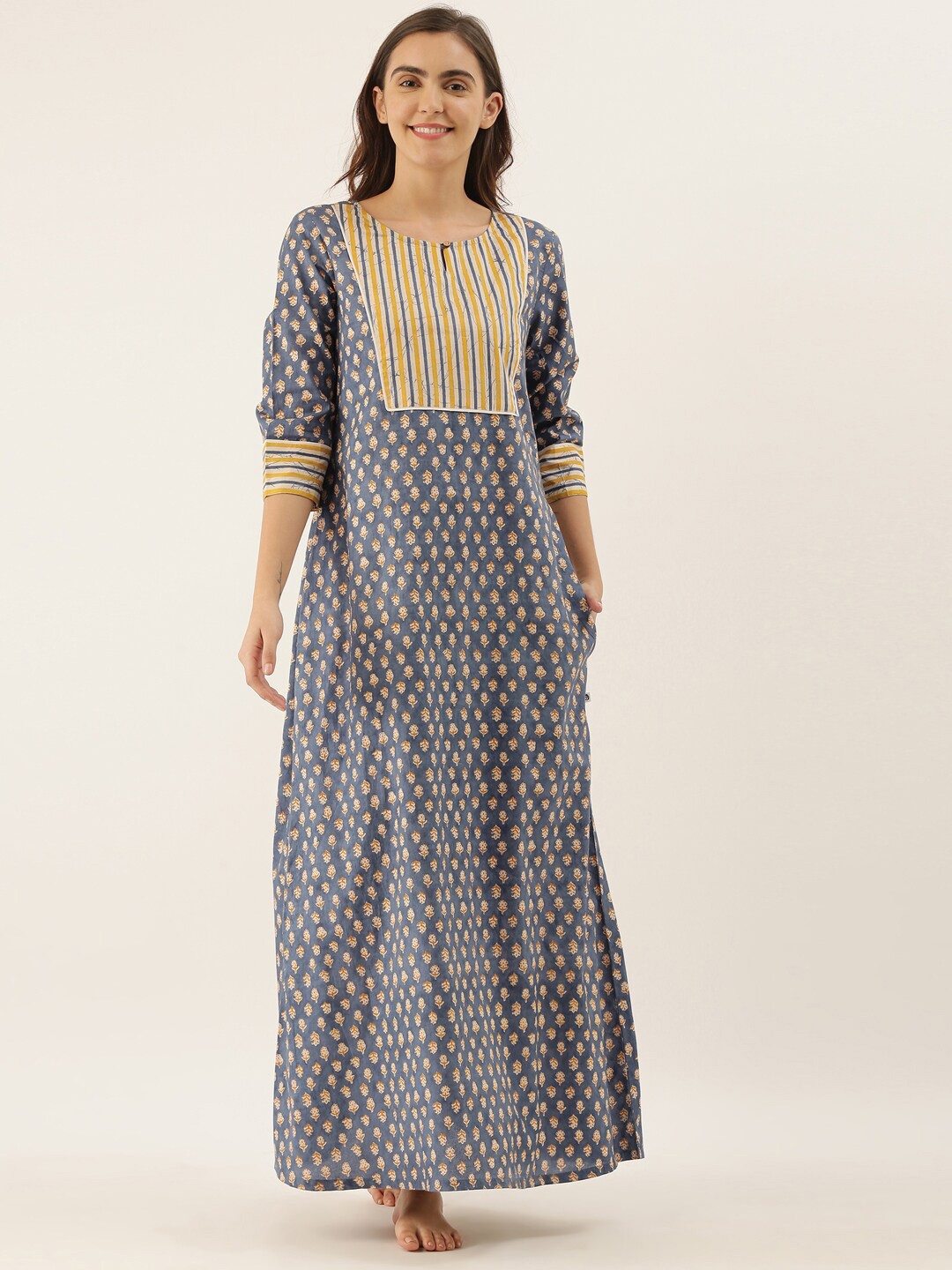 

Bannos Swagger Women Blue Printed Maxi Nightdress