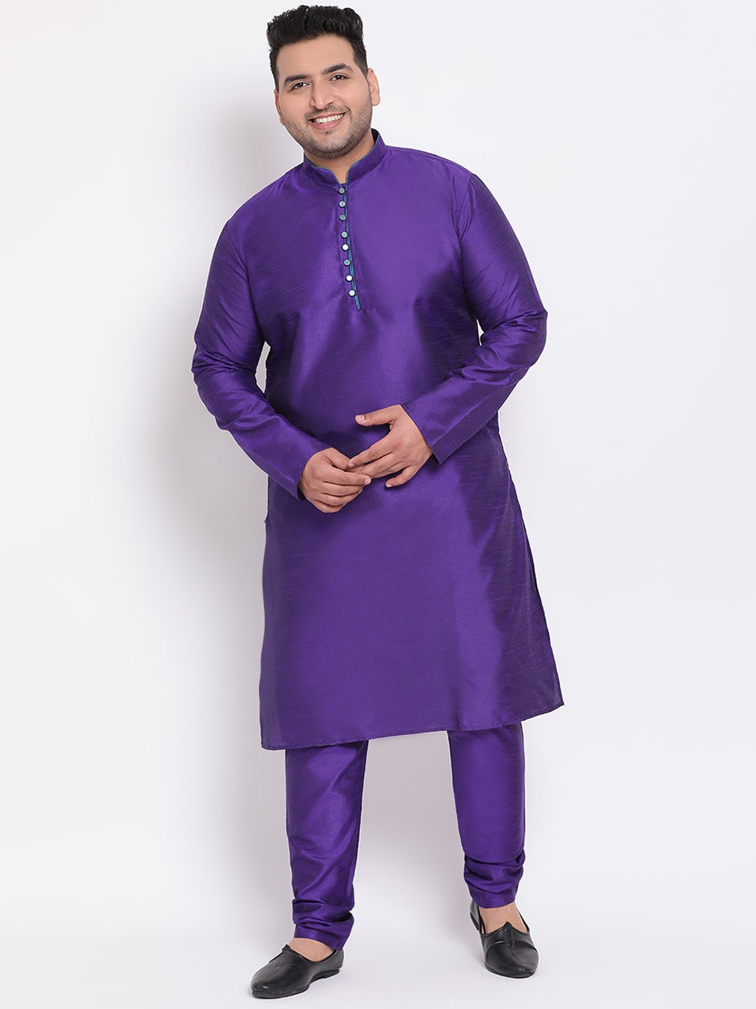 

Hangup Men Purple Dupion Silk Kurta with Churidar