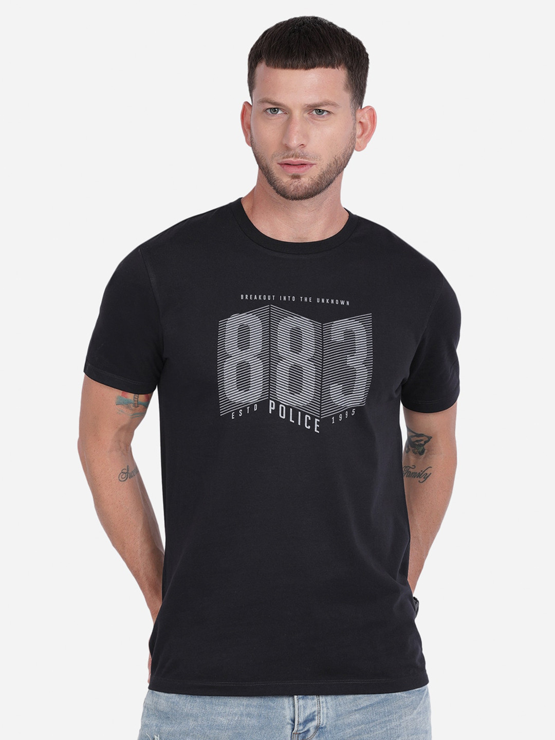 

883 Police Men Black Typography Printed T-shirt