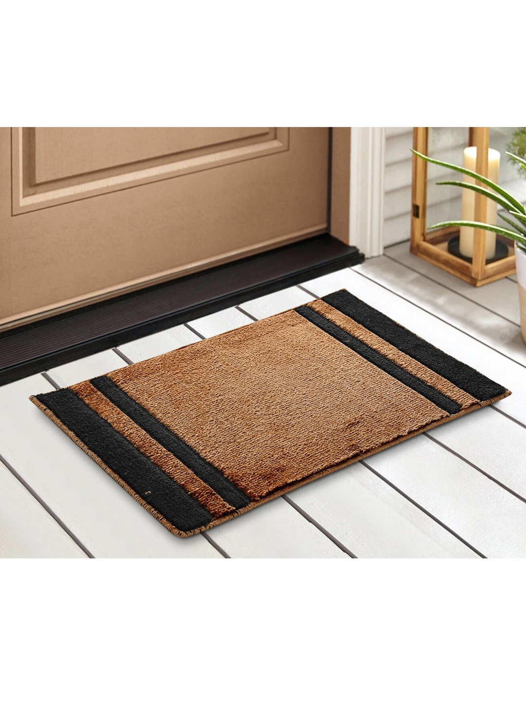 

Saral Home Set Of 2 Beige & Black Solid Cotton Anti-Skid Door Mats