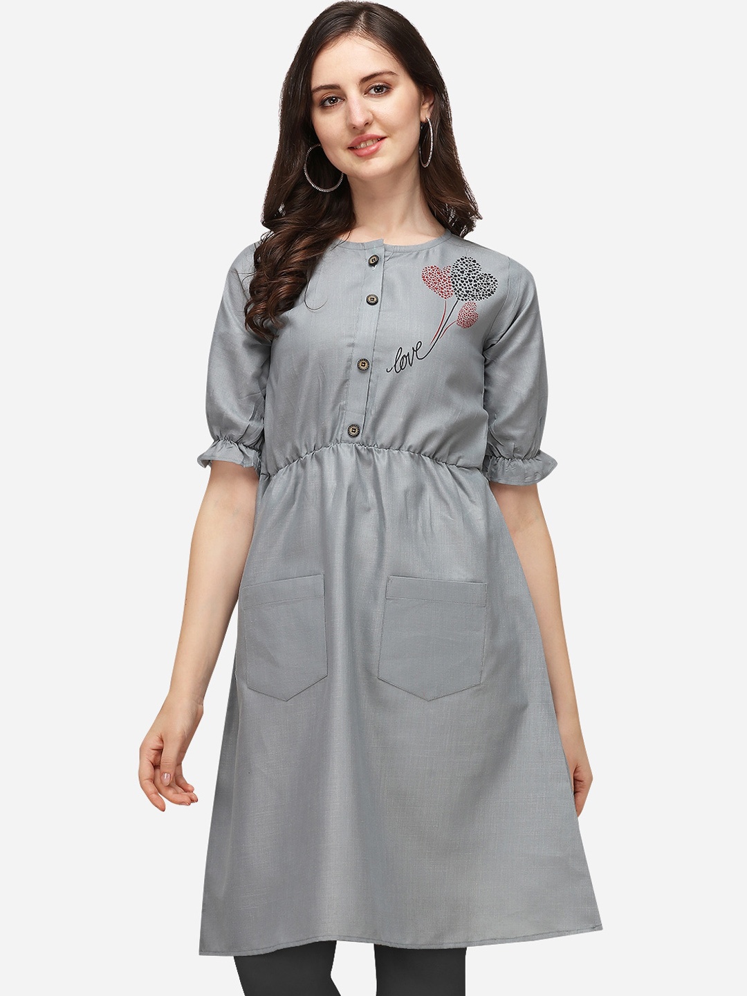 

OM SAI LATEST CREATION Women Grey Printed Kurta
