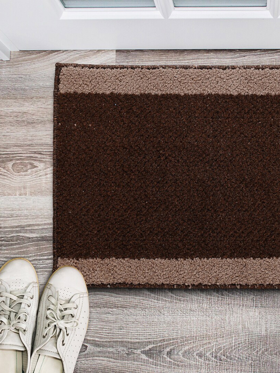 

Saral Home Set Of 2 Colourblocked Anti-Skid Cotton Doormats, Brown
