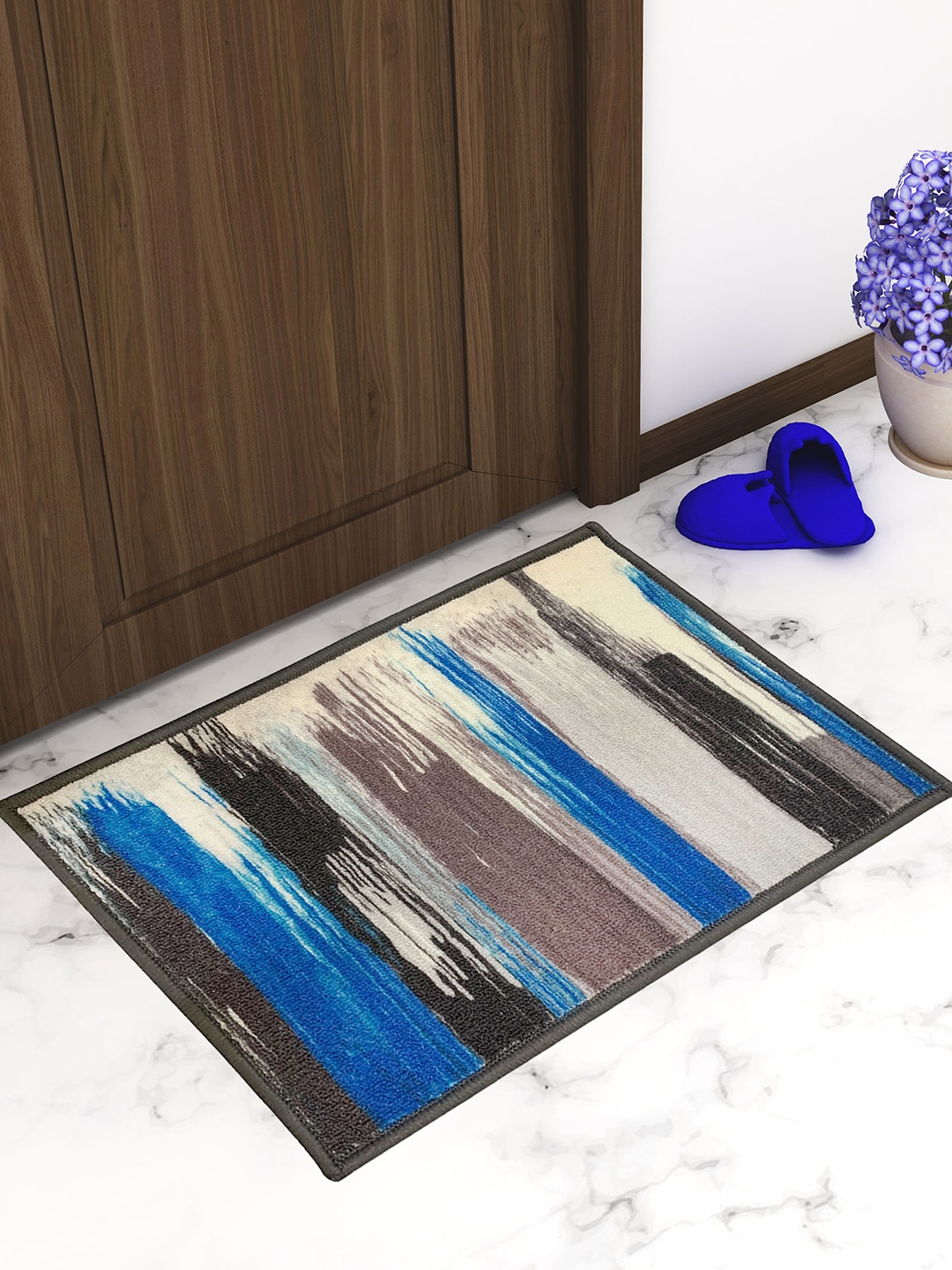 

Athom Trendz Set Of 2 Blue & Black Printed Anti-Skid Doormats