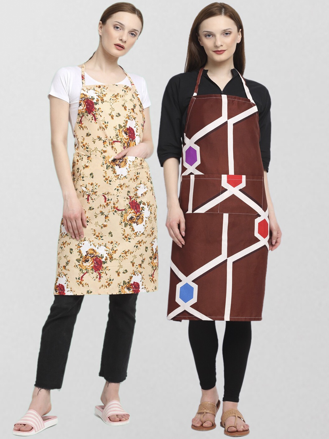 

KLOTTHE Unisex Pack Of 2 Printed Cotton 210 TC Aprons, Brown