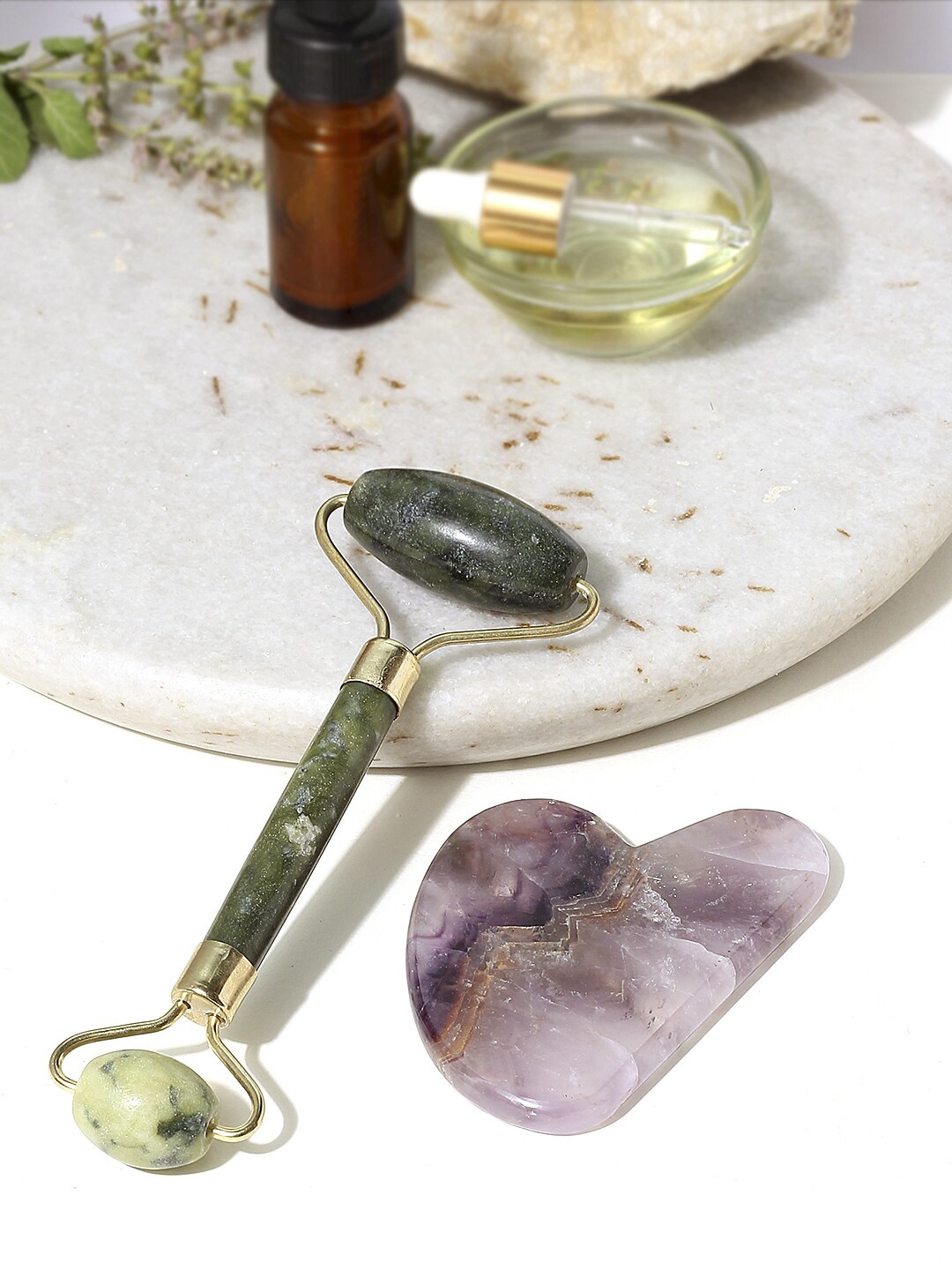 

SKINDUZED Set of Amethyst Guasha Stone & Textured Jade Face Roller, Purple