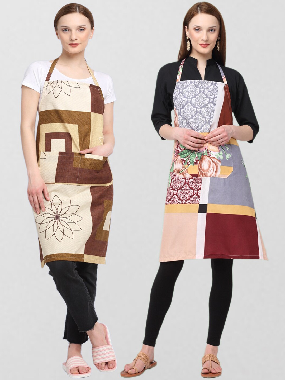 

KLOTTHE Unisex Pack Of 2 Printed 210 TC Cotton Aprons, Beige