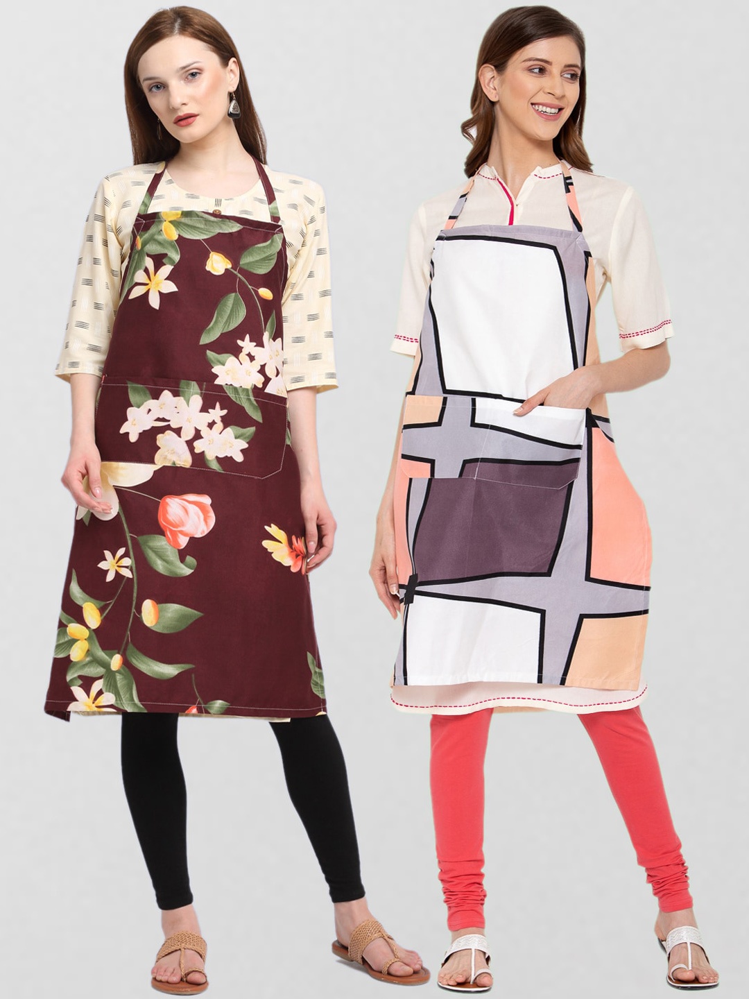 

KLOTTHE Unisex Pack Of 2 Printed Cotton 210 TC Aprons, Brown