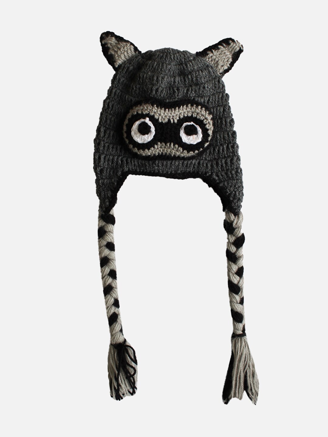 

Woonie Unisex Kids Grey & Black Printed Beanie