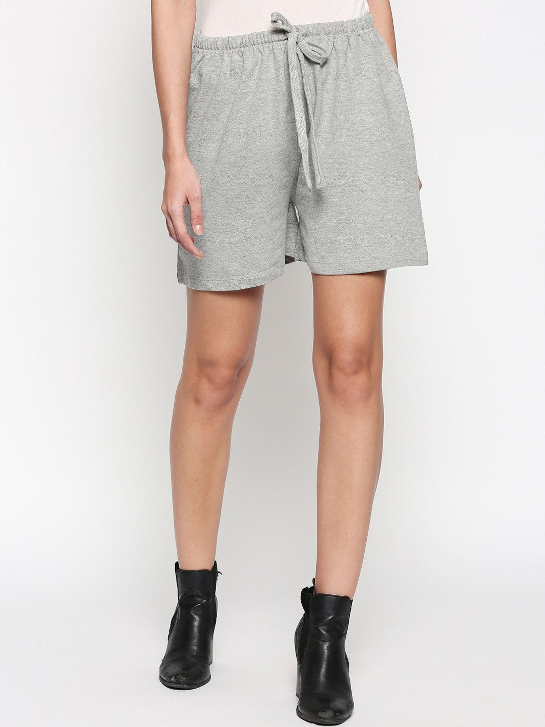 

People Women Grey Mid-Rise Pure Cotton Regular Shorts