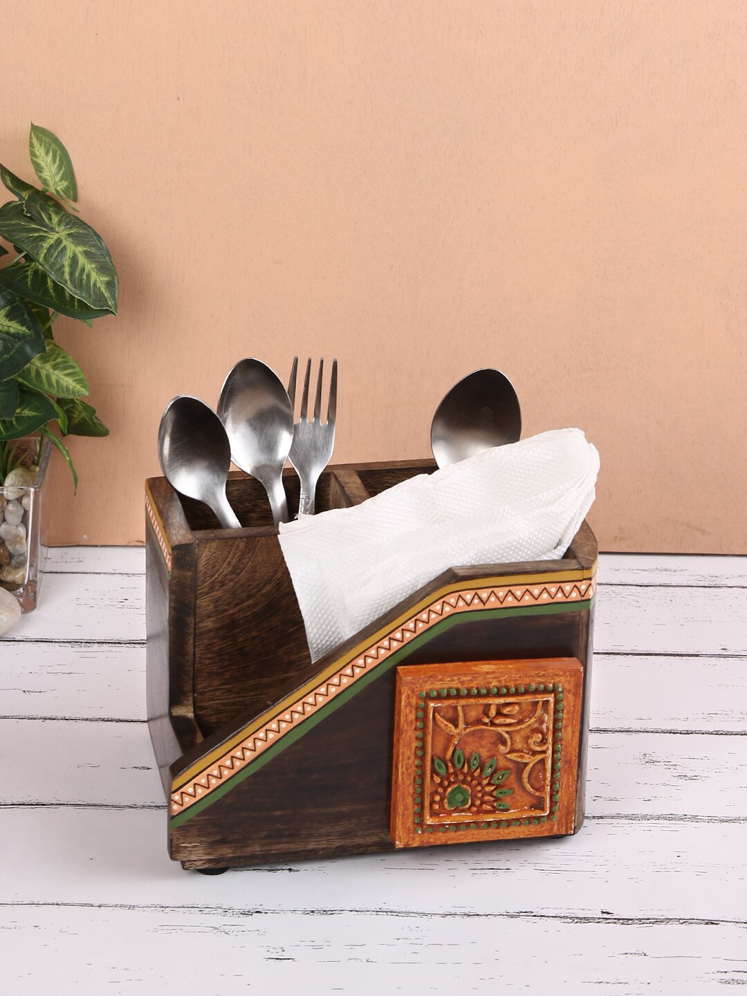 

Aapno Rajasthan Brown & White Printed Handcrafted Cutlery Holder