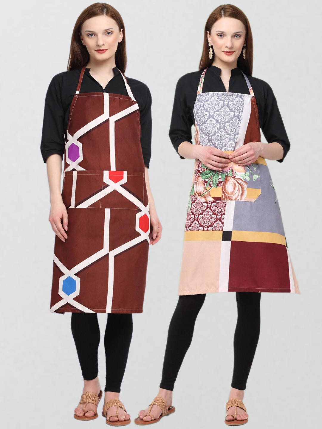 

KLOTTHE Pack Of 2 Printed 210TC Cotton Aprons, Brown