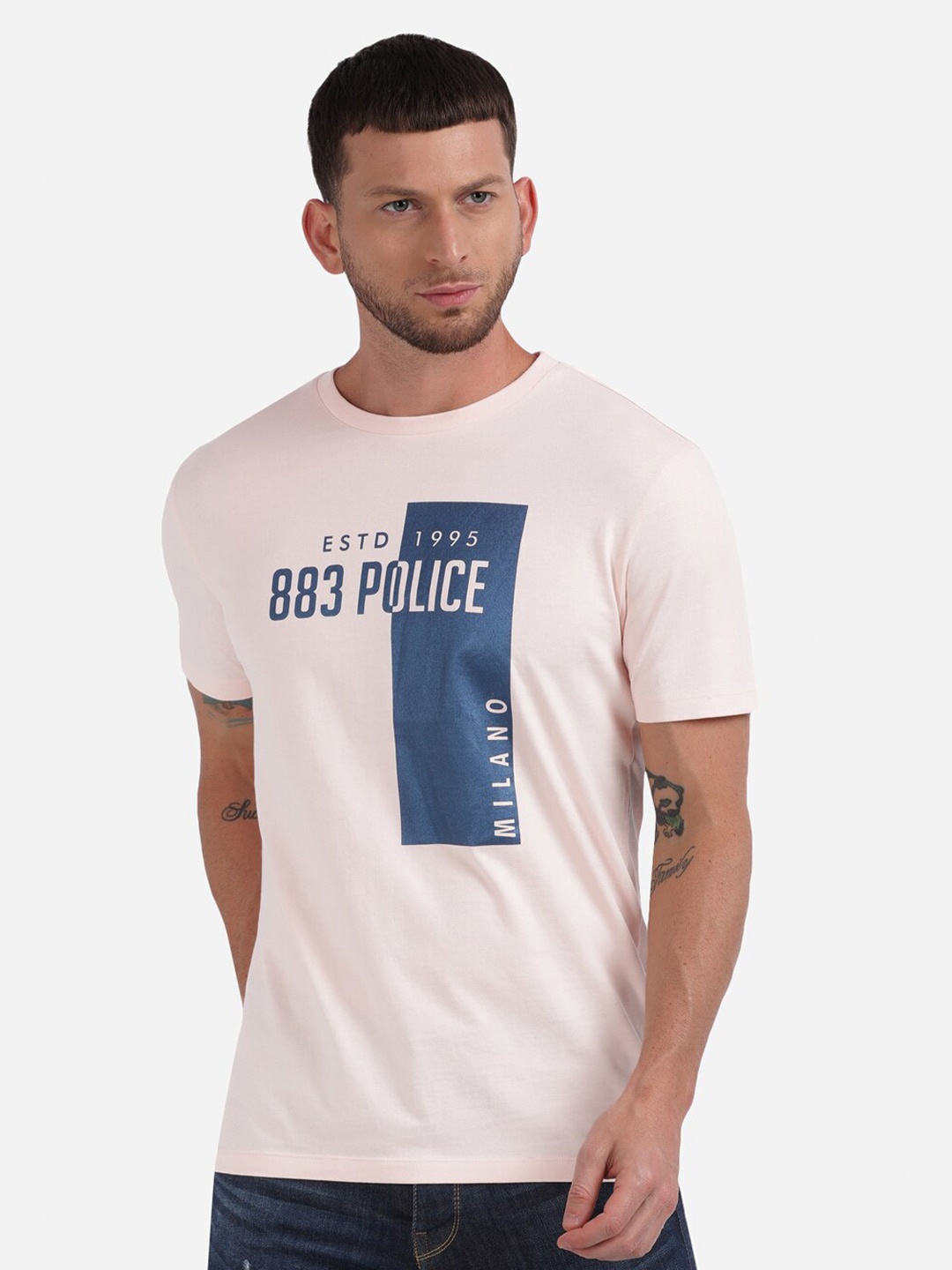 

883 Police Men Pink Printed T-shirt