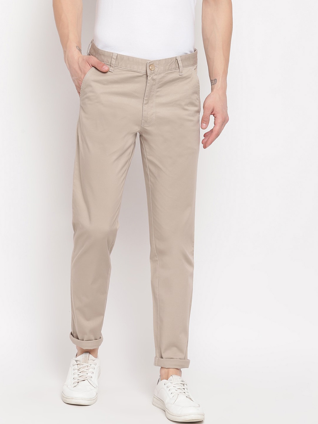 

Richlook Men Beige Slim Fit Cotton Trousers