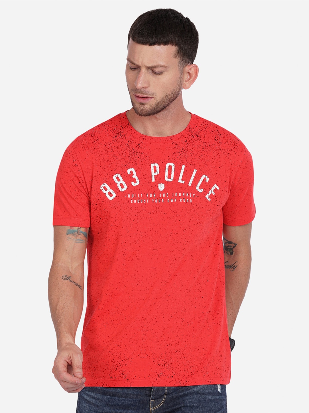 

883 Police Men Red Brand Logo Printed T-shirt