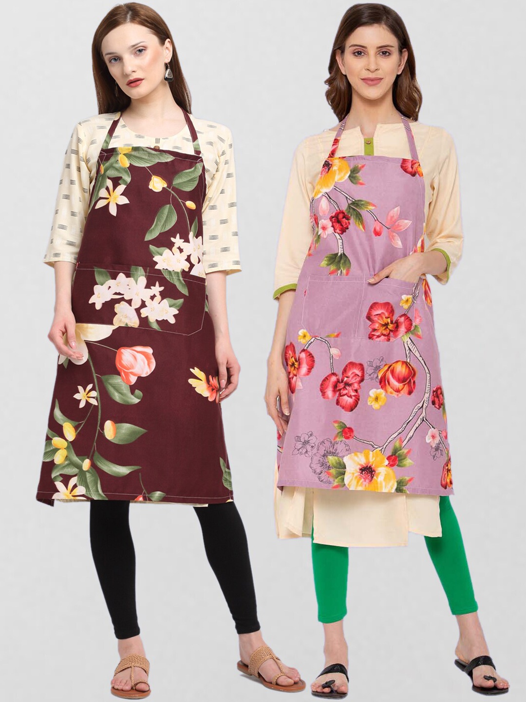 KLOTTHE Unisex Pack Of 2 Printed 210 TC Cotton Aprons, Maroon