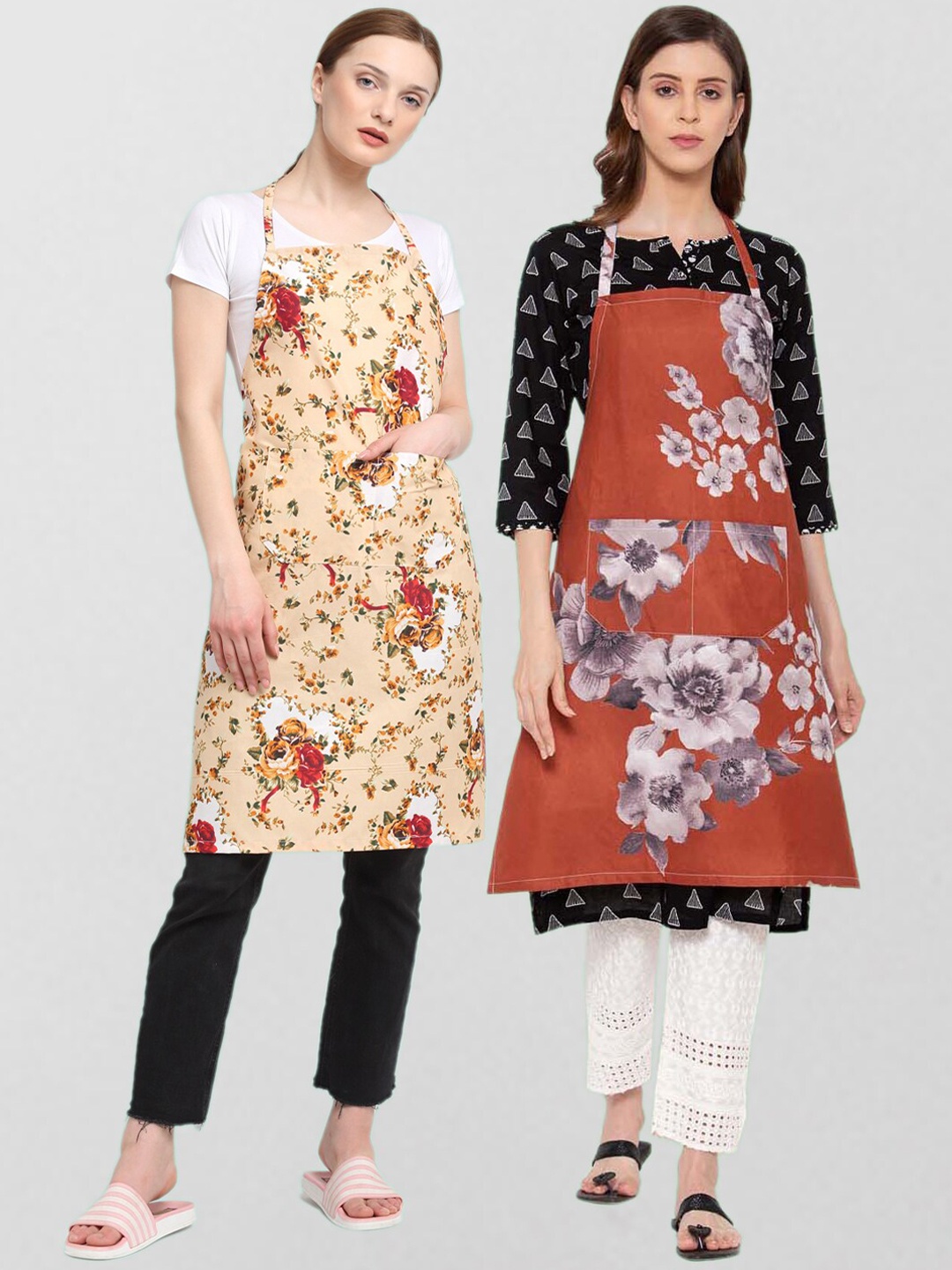 

KLOTTHE Unisex Pack Of 2 Printed 210TC Cotton Aprons, Beige