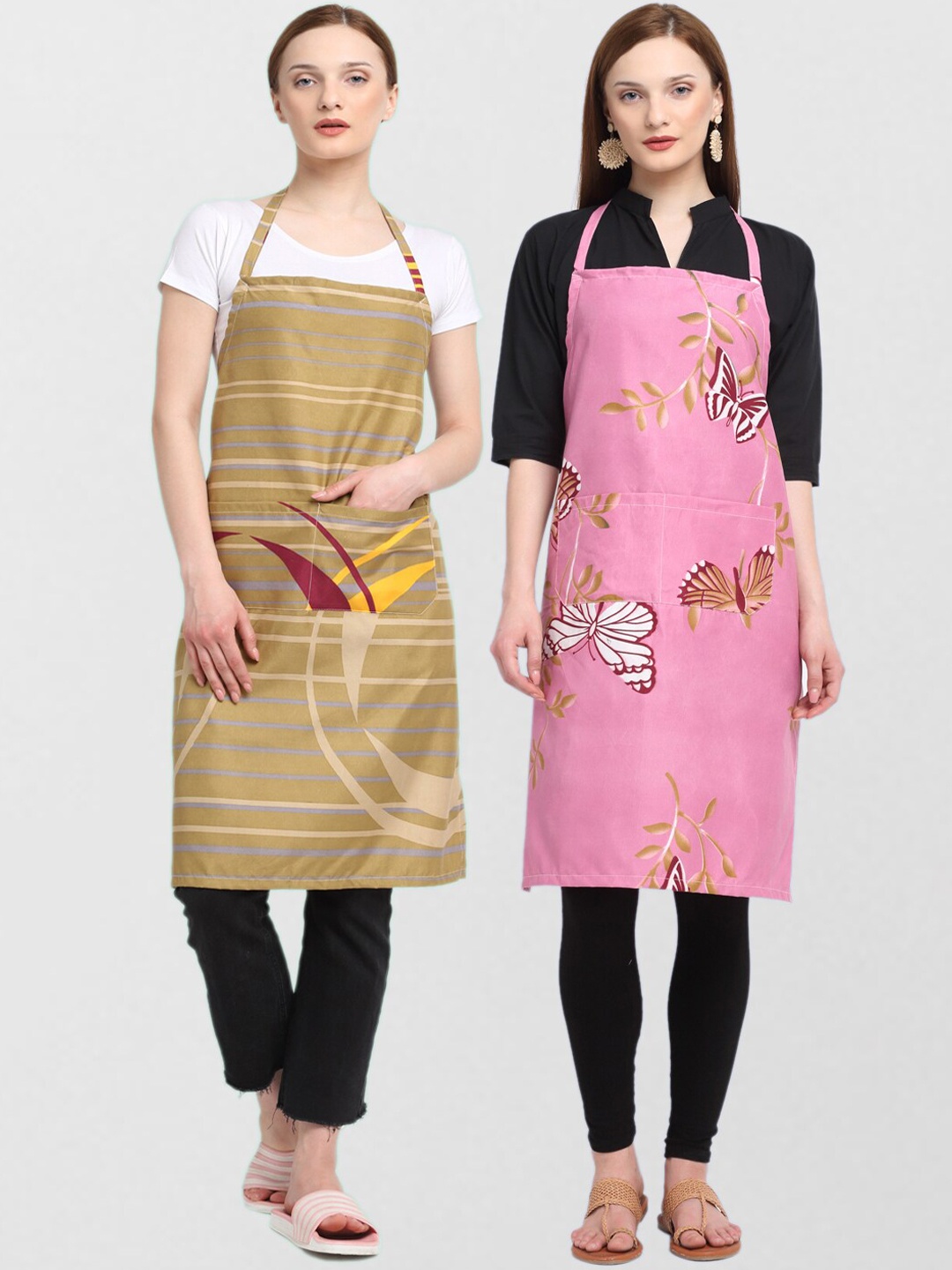

KLOTTHE Unisex Pack Of 2 Printed Cotton 210 TC Aprons, Brown