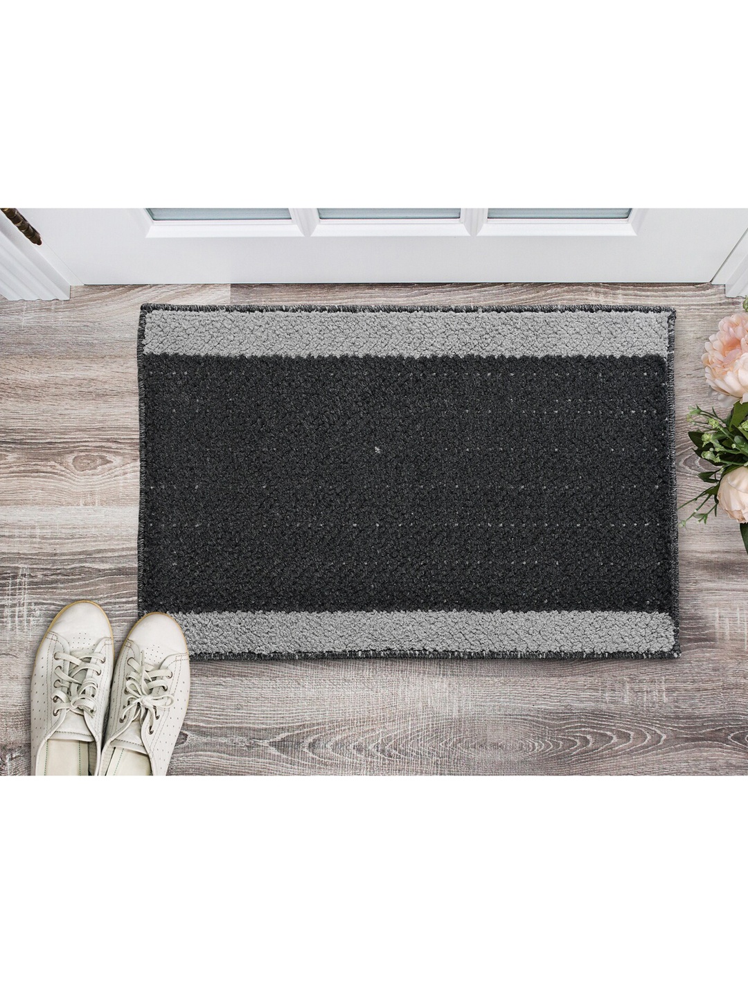 

Saral Home Set Of 2 Solid Cotton Anti-Skid Door Mats, Grey